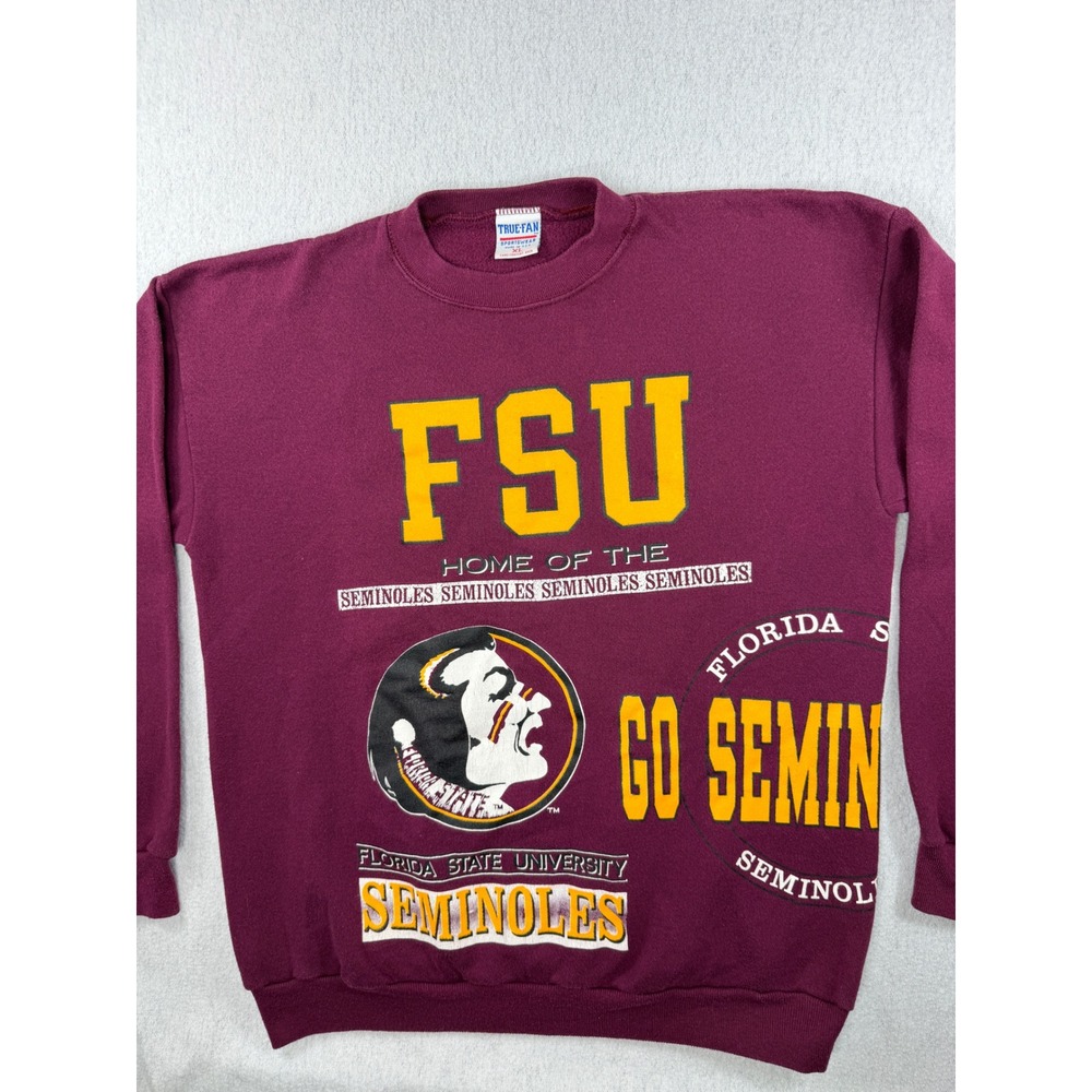 Vintage 90's True Fan FSU Seminoles Sweatshirt XL Maroon All Over Print USA